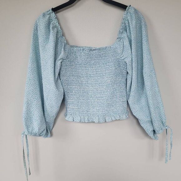 PRINCESS POLLY | Womens Eirian Blue Floral Smocked Puff Sleeve Blouse Top size 2 - Picture 1 of 6